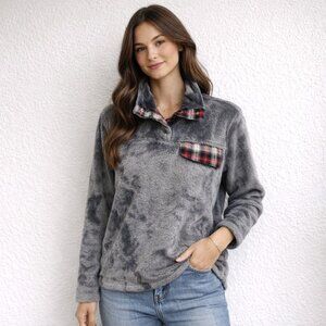 2/$30 Pullover Womens M Kori America Gray Plush Soft Sweater Top Shirt Pockets